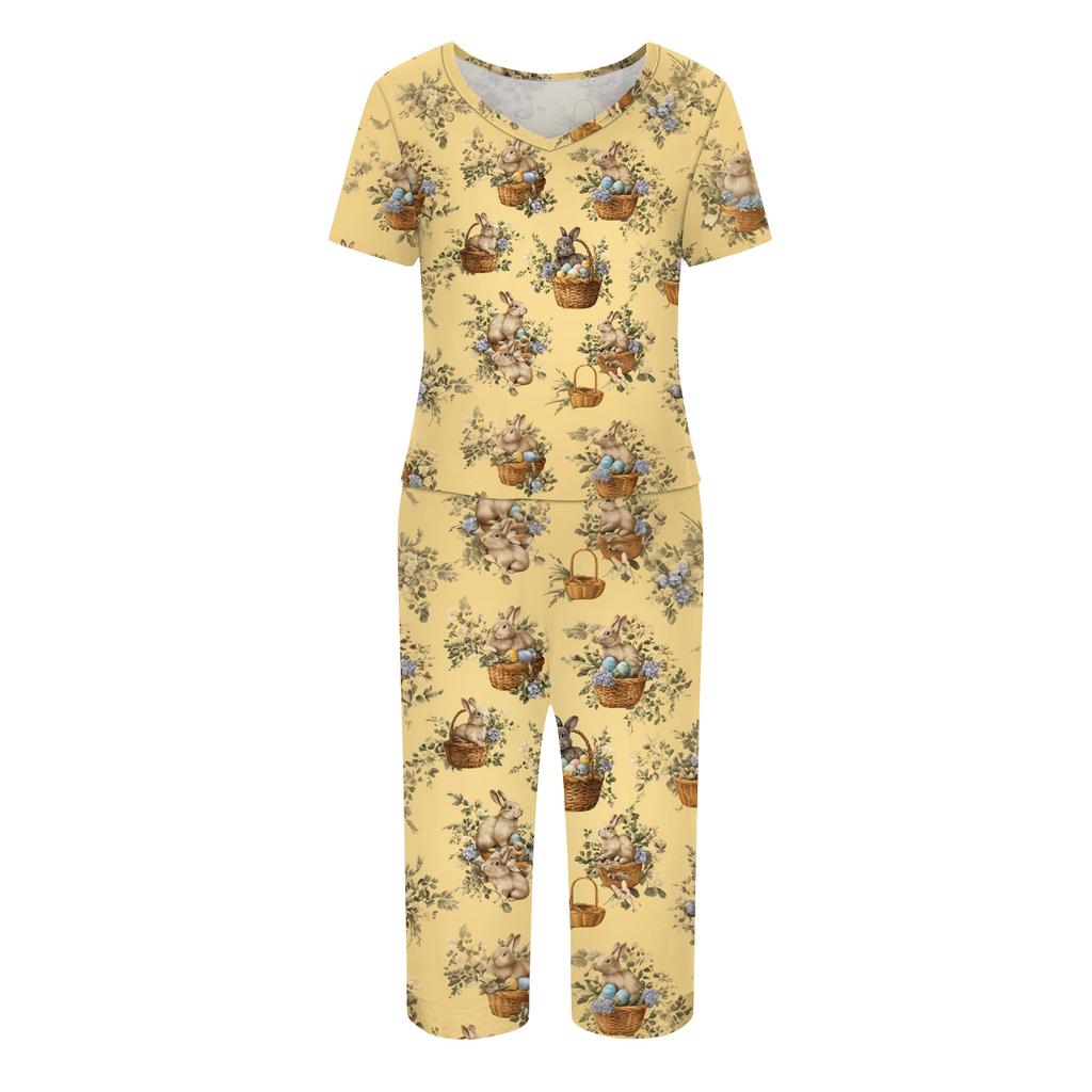 2 Piece Sets For Women Short Sleeve Top And Pants With Pockets Workout Soft  Print Sets
