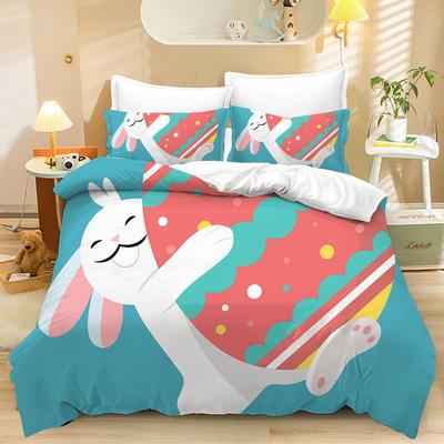 Home Textiles Three-Piece Easter Rabbit Cartoon Digital Printing Quilt Pillowcase Bedding