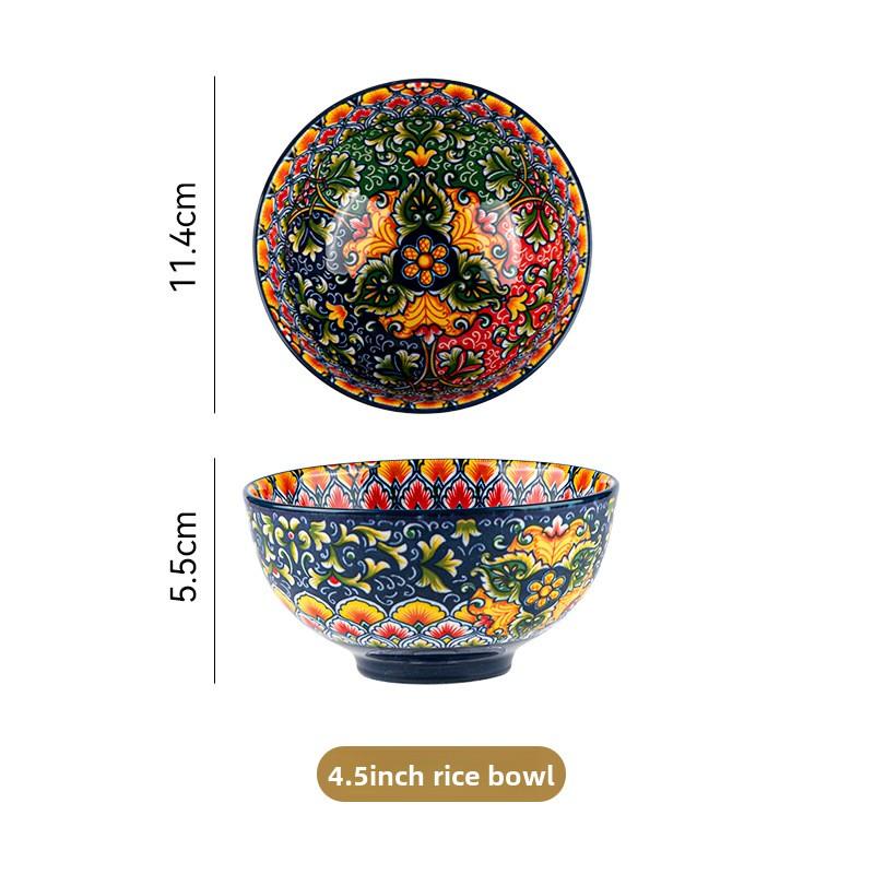 

Bohemian Retro Dinnerware Set Salad Bowl Cutlery Ethnic Style Tableware for Home