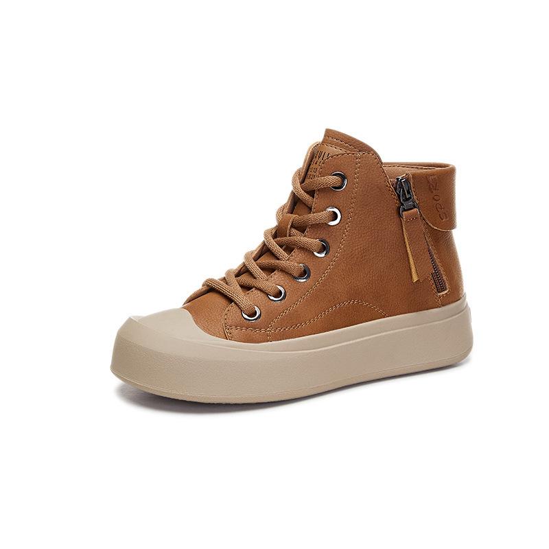Women's High-Top Leather Retro Sneakers, Plus Velvet, Autumn 2023, Sizes 40-43.