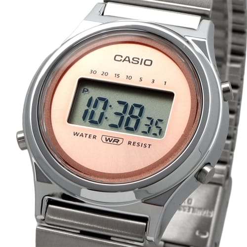 CASIO Casio Standard Cheap Casio CASIO CLASSIC Women's Quartz Digital Wristwatch with Resin, Stainless Steel, and Metal Finishes, Silver and Salmon Pi