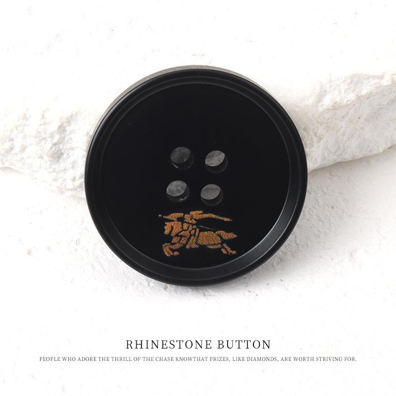 5 Stück bedruckte Harzknöpfe mit vier Ösen, High-End-Blazer, schwarzer Knopfmantel, Trenchcoat, runde Knopfaccessoires.