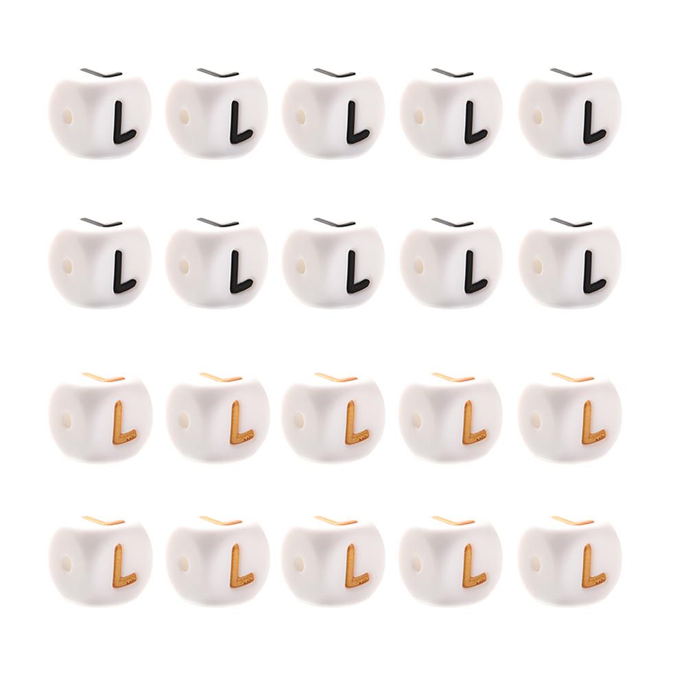 10Pcs 12mm Silicone Beads Letters Golden Black English Alphabet Letter Bead Bpa Free Material for Diy Chew Necklace Teether Toys