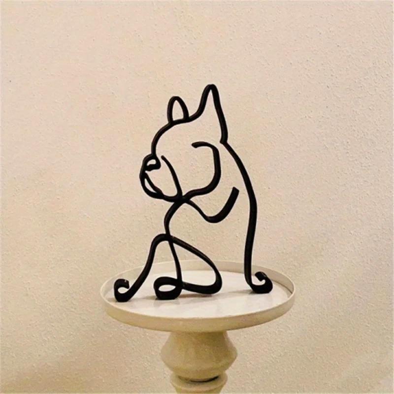 Hund Katze Minimalistische Kunst Skulptur Dekoration Geschenk Metalldekor Modernes Zuhause Büro Zubehör Tierform Ornament