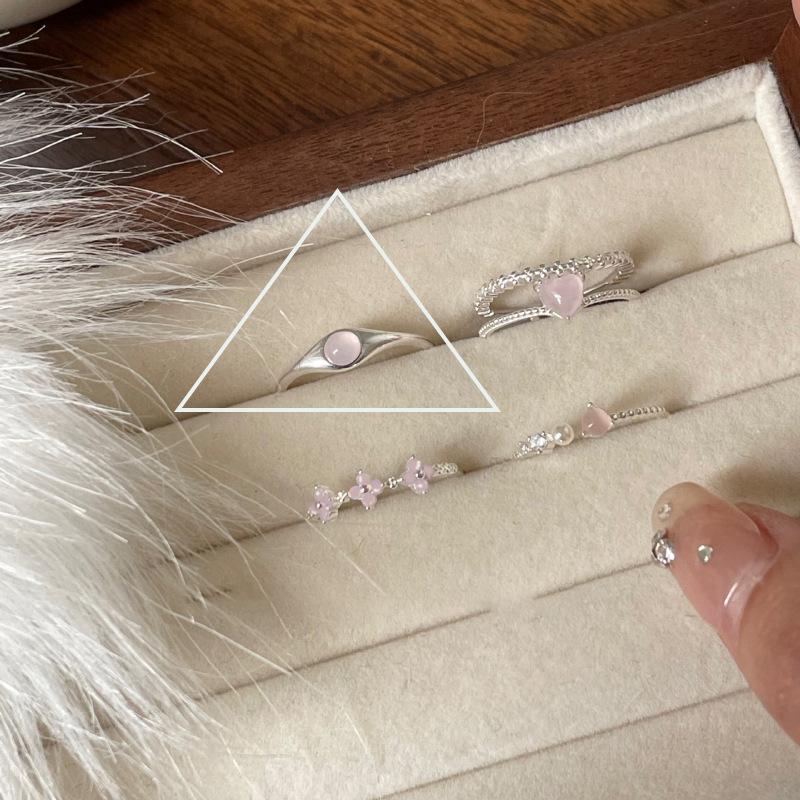 Pink Cubic Zirconia Flower Ring for Women - Stackable, Adjustable, Trendy Index Finger Ring Adjustable Open