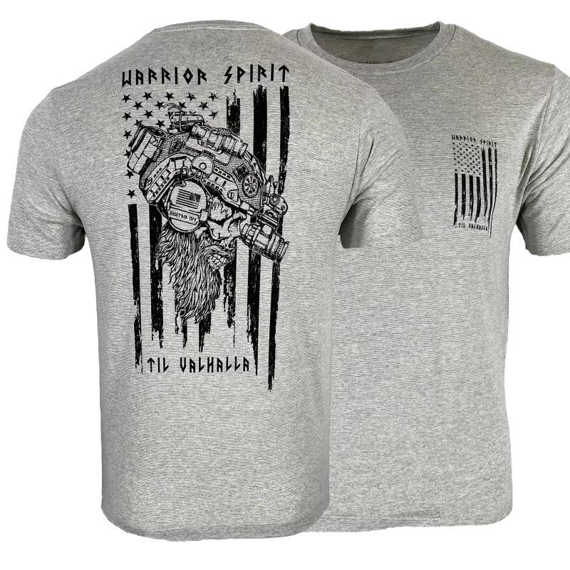 Til Valhalla. America Warrior Spirit Vi King Tactical Skull Military T-Shirt O-Neck Short Sleeve Casual Mens T-shirt