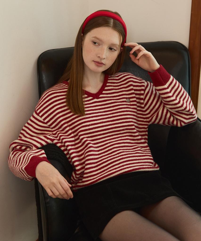 ADAUL Warm Touch Stripe V Neck Knit - 6Color