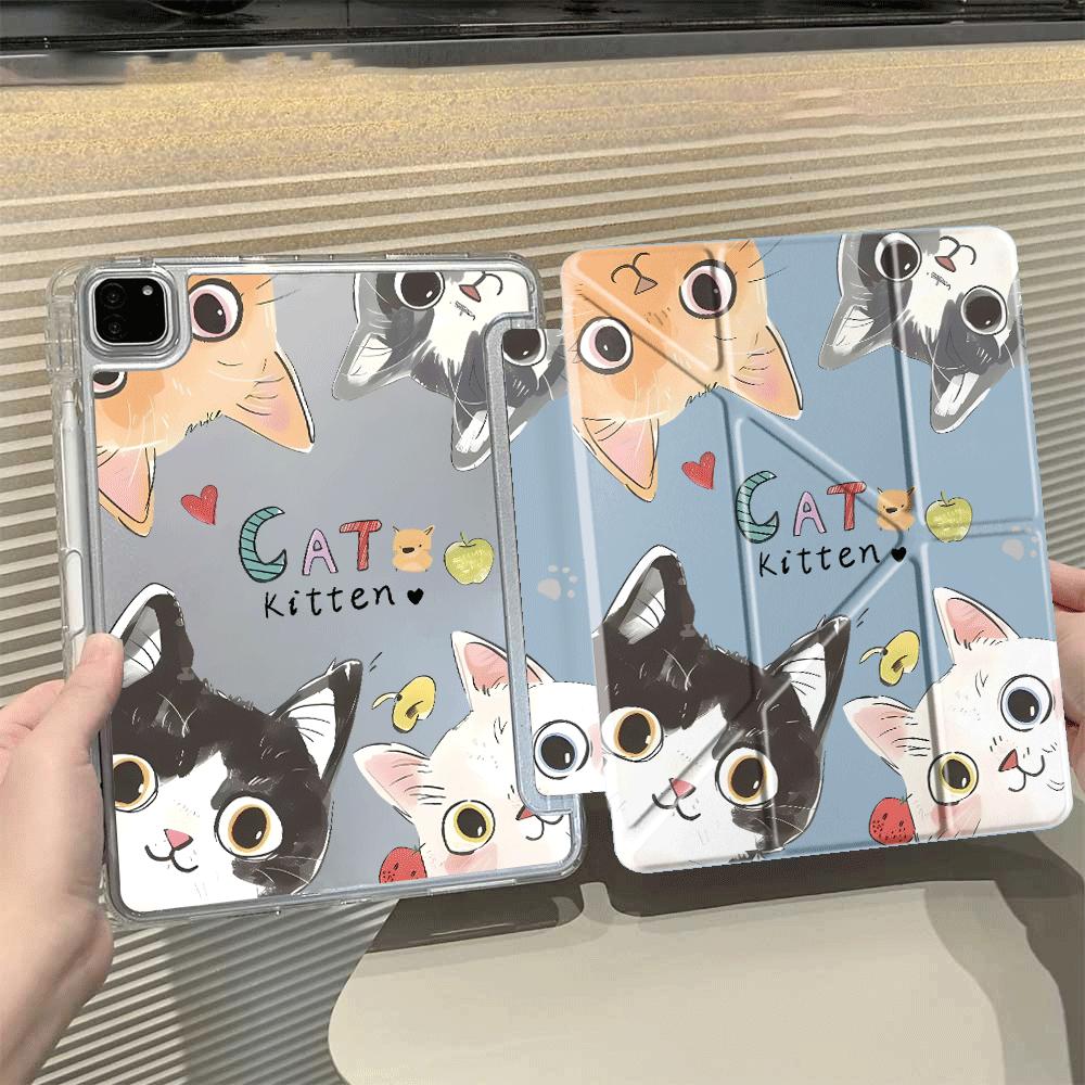Cartoon Cute Cat Tablet Case For iPad Air 4 5 M3 M2 1 2 M4 11inch Pro 11th 10th 9th 8th 7th 12.9inch Mini 6 7 Pro 2025 Y-Fold