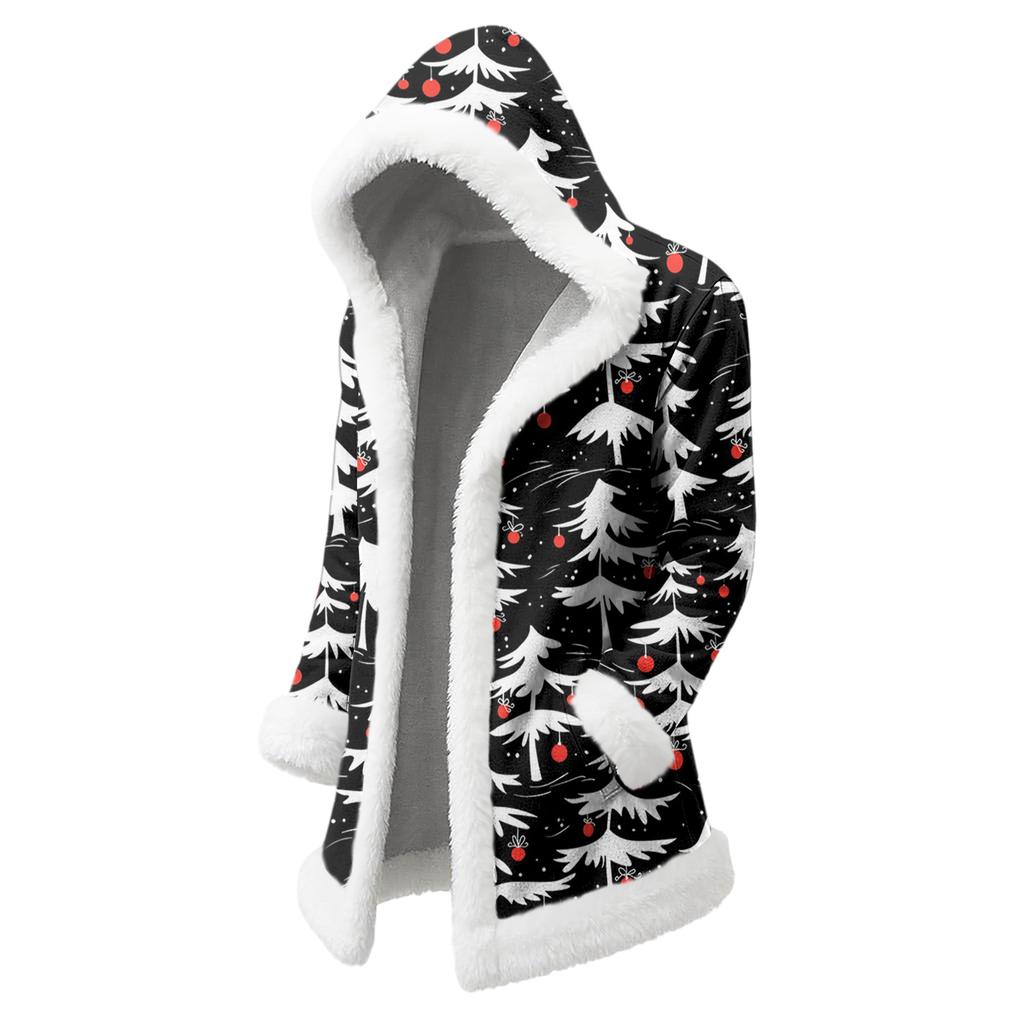 Men's Christmas Long Hooded Cardigan With Pockets Warm Jacket