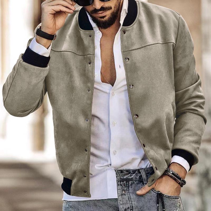 Suede Stand-Up Collar Men's Button Cardigan Jacket - Autumn/Winter Retro American Casual Outerwear
