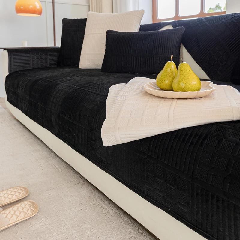 Noord-Nederlandse Fluwelen Quiltbankhoes Antislip Bankhoes Winter Universeel Bankkussen Effen Kleur Eenvoud Bankkussen