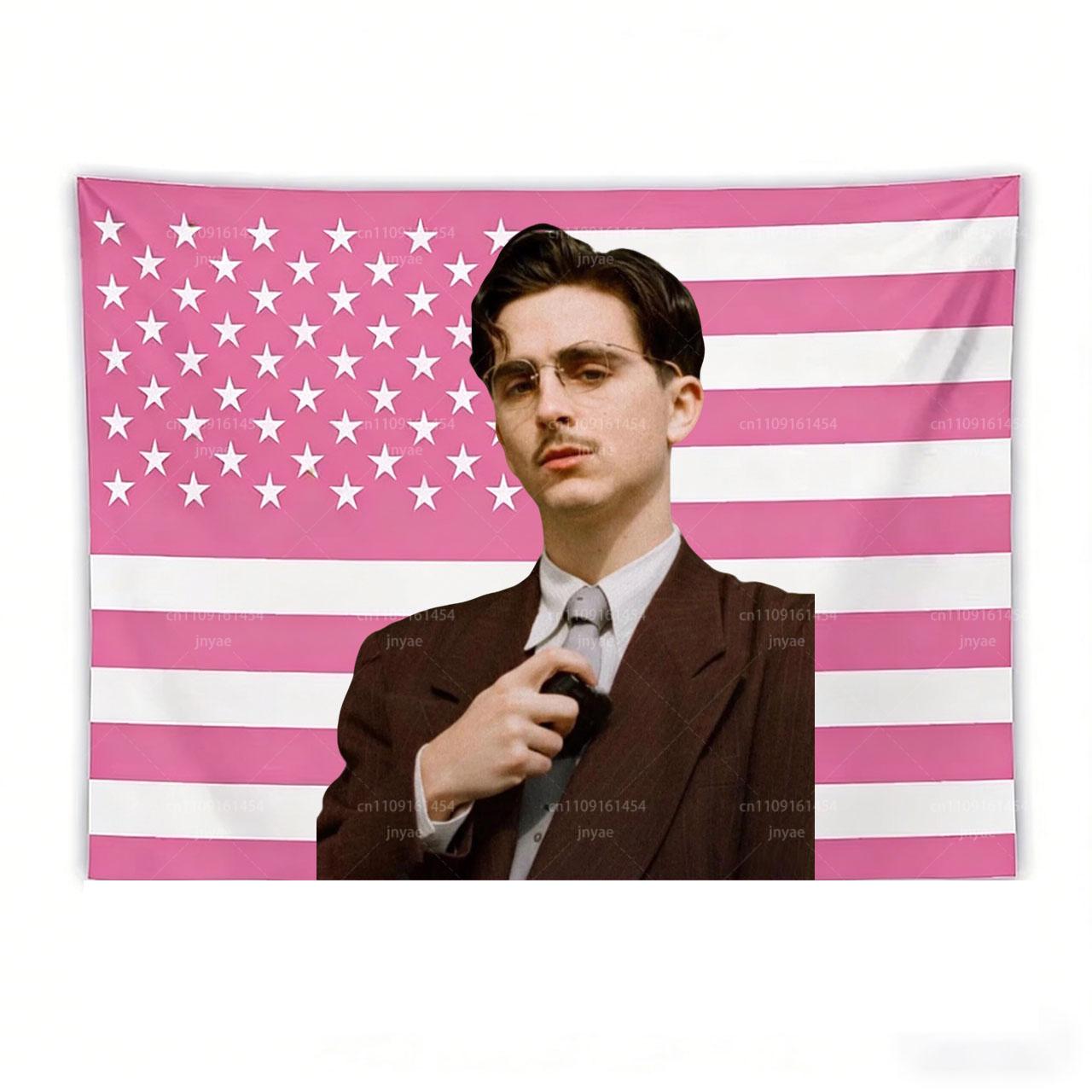 

Timothée Chalamet Vintage Style Pink American Flag Tapestry Character Pattern Wall Hanging Home Room Decor Poster 74x94cm(29x37in)