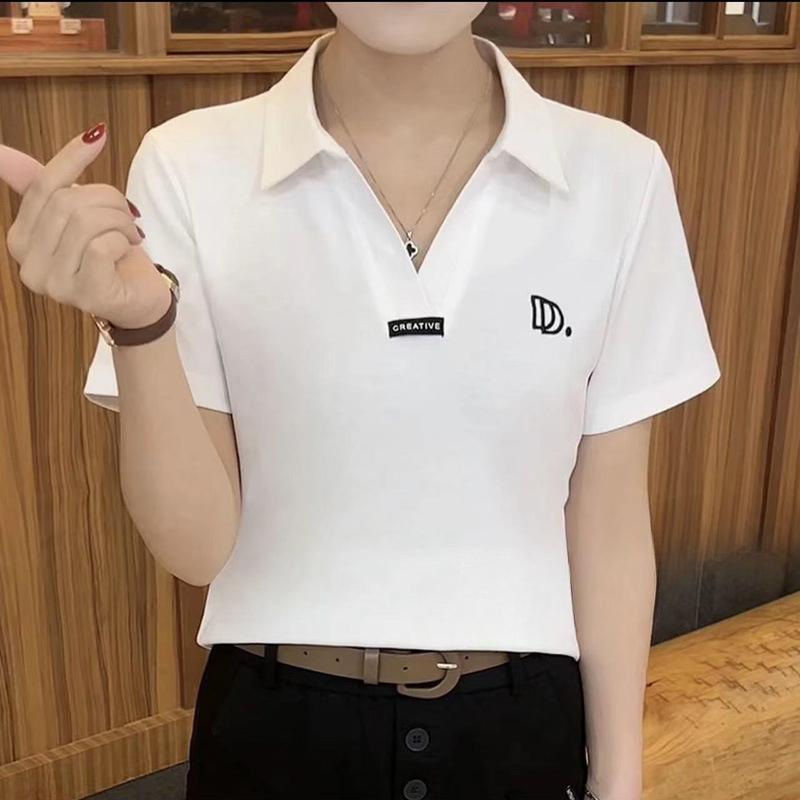 

Футболка с короткими рукавами для женщин, летняя популярная рубашка-поло для мам среднего возраста с воротником 5XL