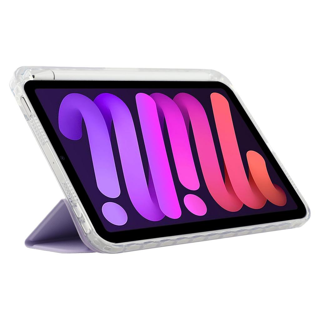 For iPad mini (2024)/(2021) Case Origami Stand PU Leather Clear Back Tablet Cover