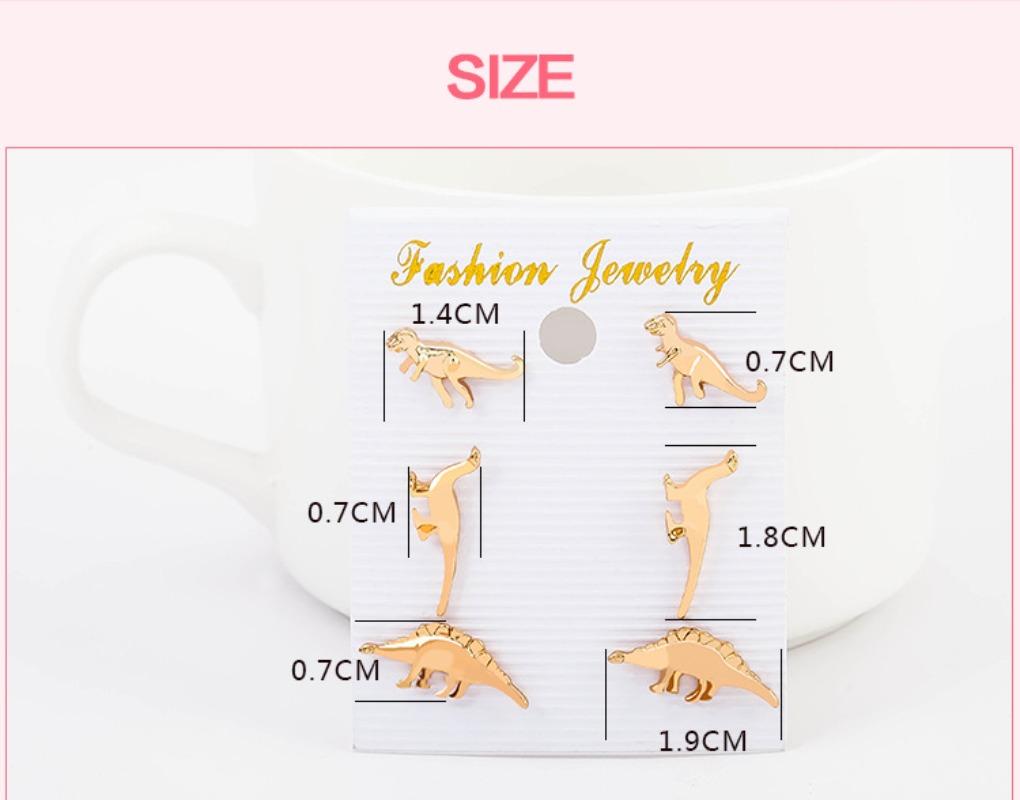 3 paires/ensemble Boho Rock Animal dinosaure métal boucle d'oreille plusieurs clous ensemble boucles d'oreilles
