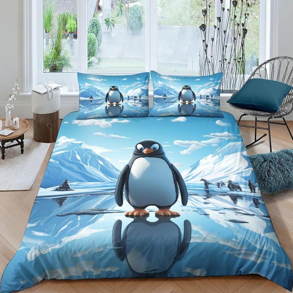 Cute Polar Animal Colorful Duvet Cover Set, Cartoon Penguin Bedding Set For Kids Boys Girls Funny Animal Quilt Cover Room Decor