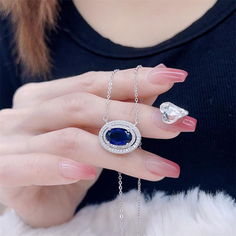Sapphire Pigeon Egg Pendant Necklace for Women - Elegant Clavicle Chain in Light Luxury Style