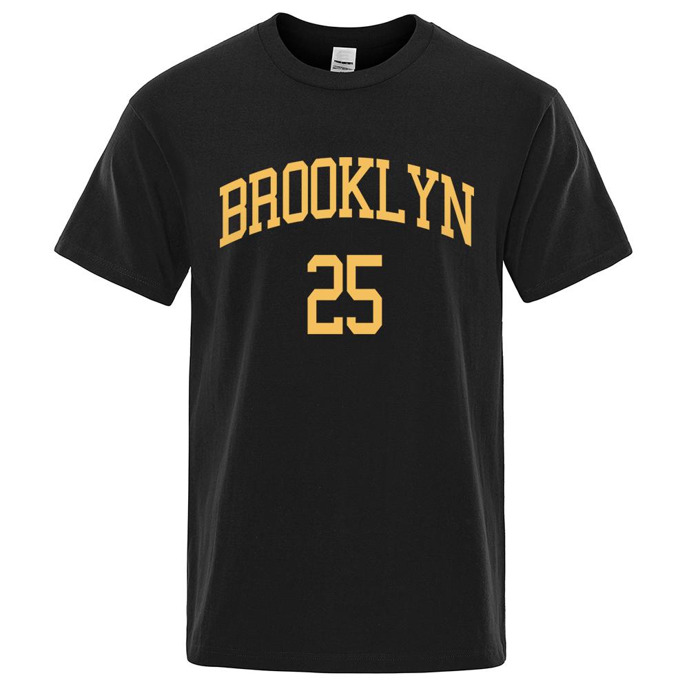 Brooklyn 25 City Yellow Letter Luxury T Shirts Men Casual Breathable Tshirts Shirts Oversized Cotton Short Sleeve