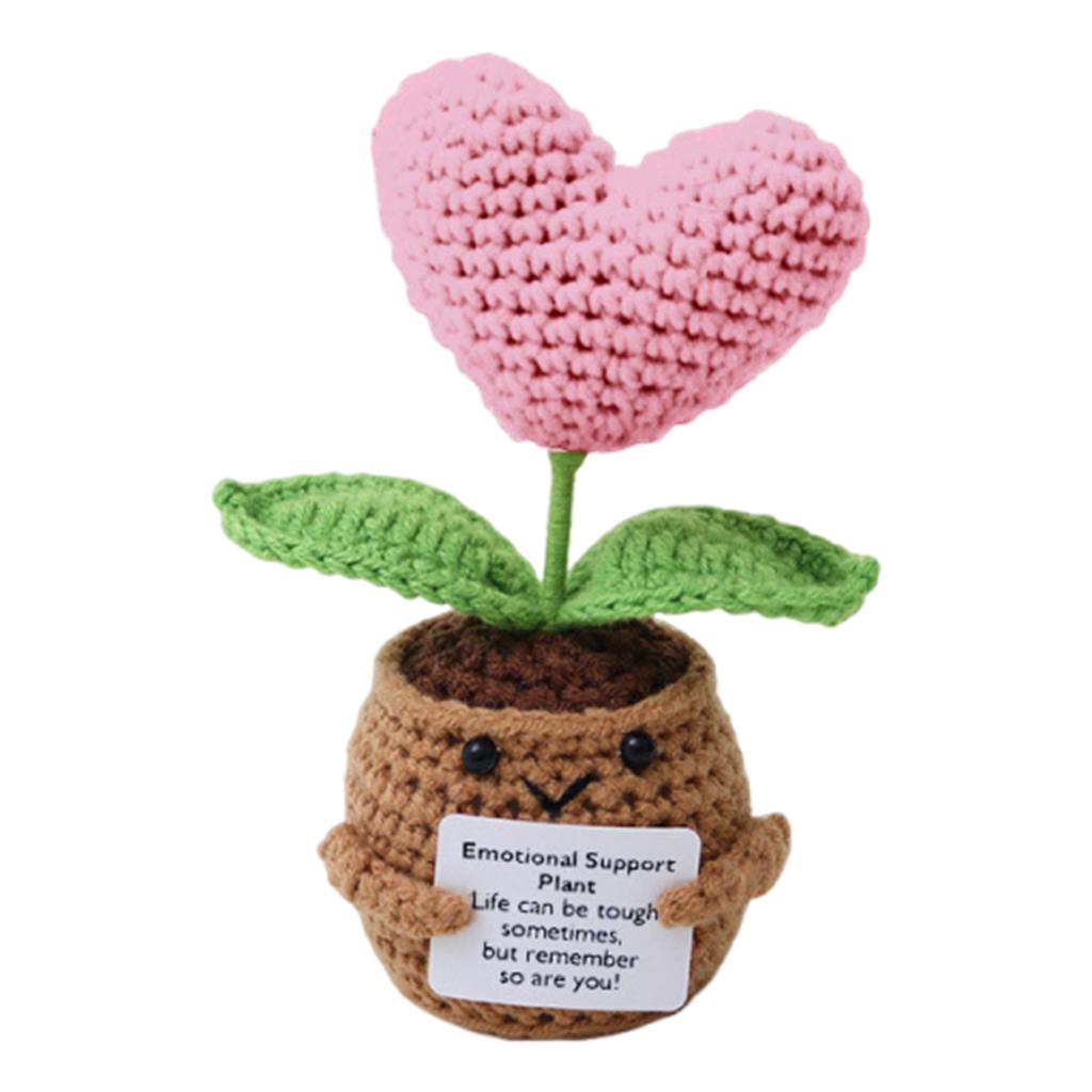 Knitted Decor Emotional Support Crochet Doll with Card Crochet Potted Tabletop for Women Mom Family Friend Teacher