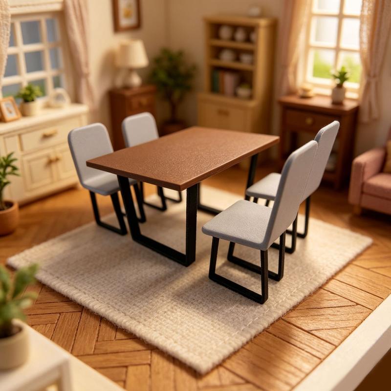 Miniature Dining Table And Chair Set 1/12 Dollhouse Mini Table Chair Furniture Model Dollhouse Home Scene Decor Pretend Play Toy