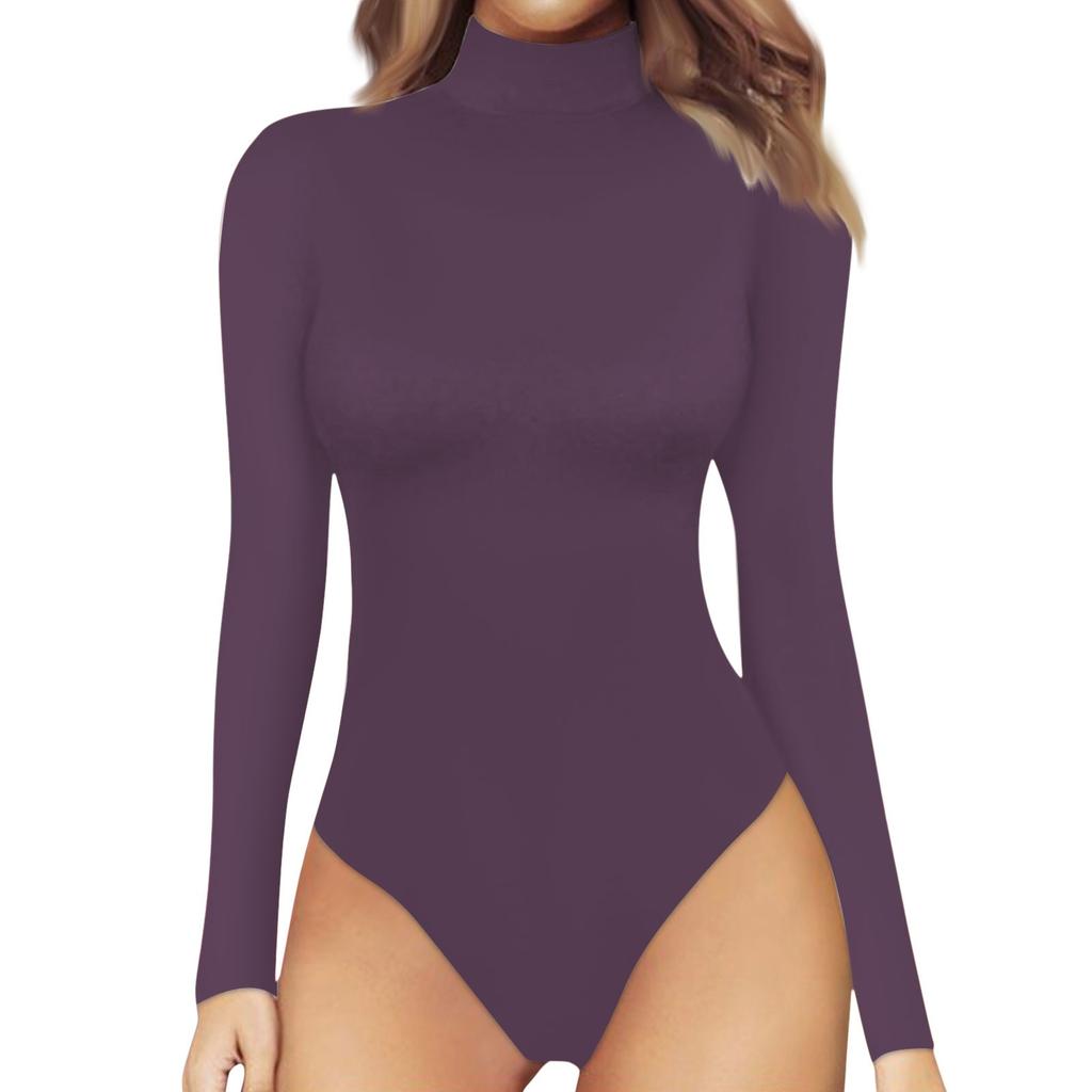 Women's One-piece T-shirt Slim Long Sleeve Half High Neck Color Jumpsuit Top