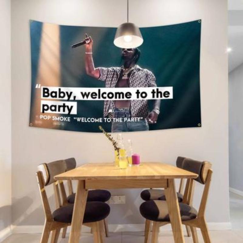 Pop Smoke Welcome to the Party Tapestry, Hip-Hop Rapper Wall Hanging, Streetwear Aesthetic Decor for Bedroom Dorm