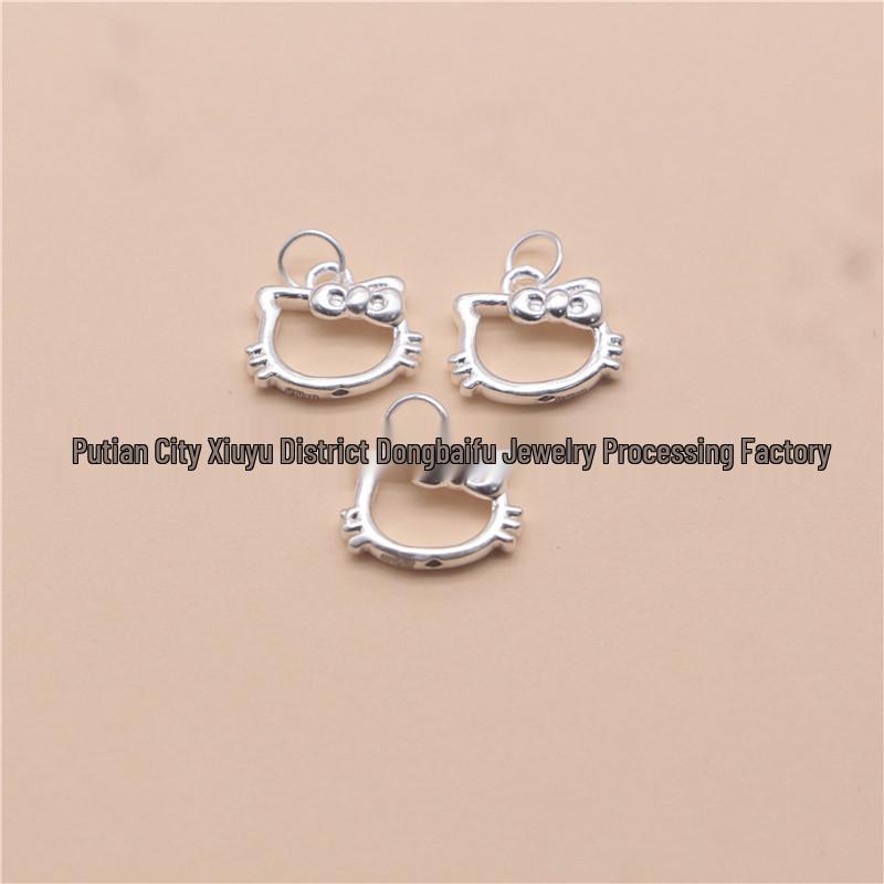Sterling Silver Hollow Cat Pendant for DIY Jewelry Making - Bracelet & Necklace Accessories
