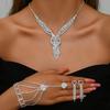 Bridal Jewelry Accessories Sparkling Full Diamond Three-layer Heart Tassel Necklace/earring Set