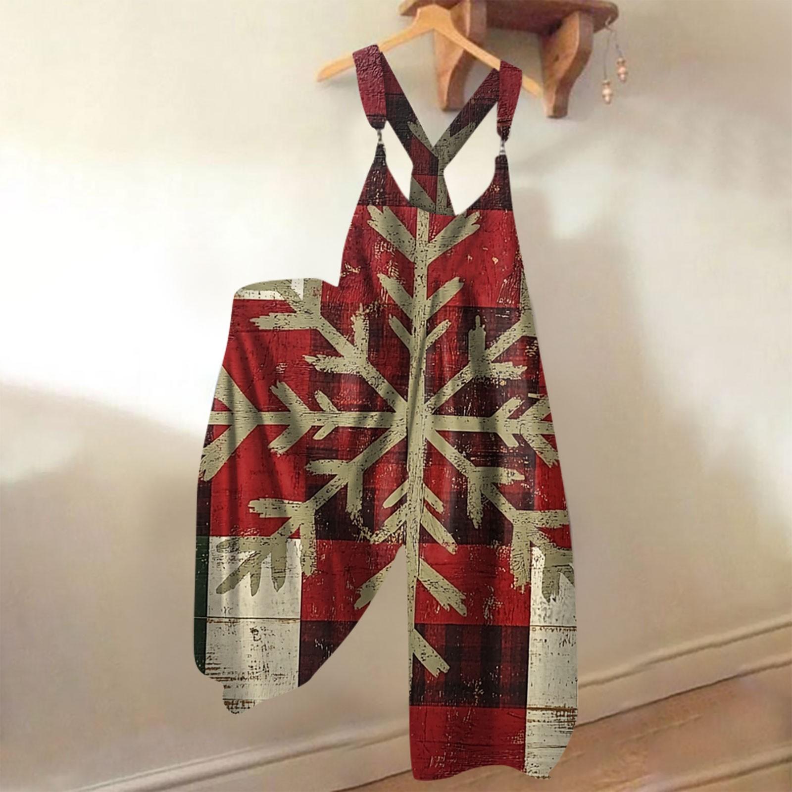 

Женский модный повседневный комбинезон с рождественским принтом и широкими бретелями сзади M золотой