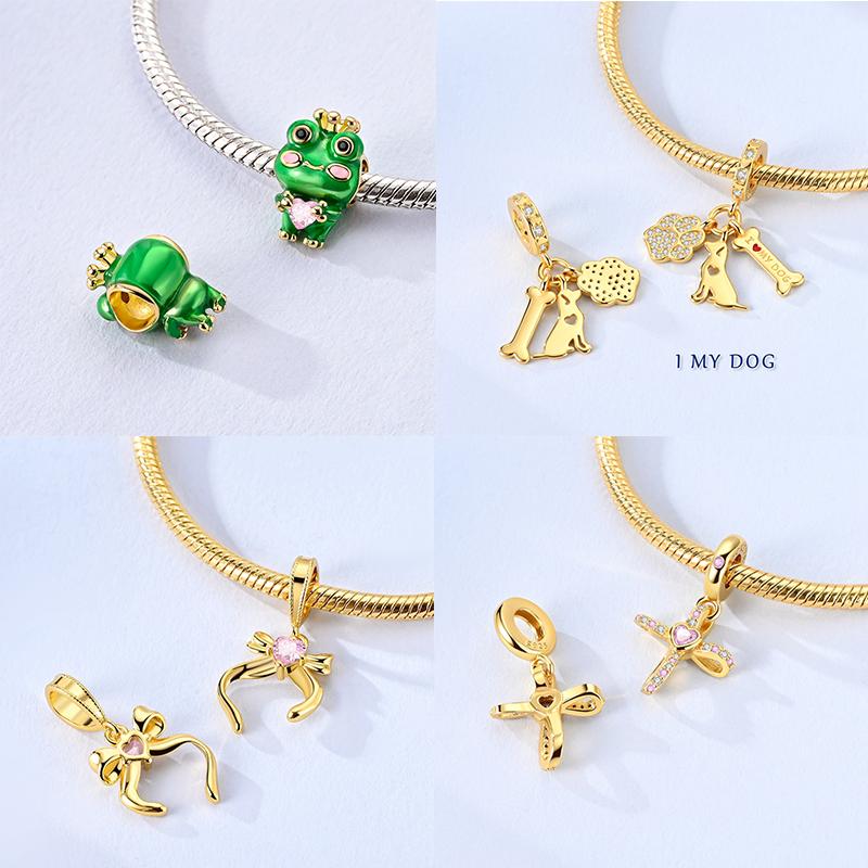Original Charms Fixed Clamp Beads Copper Golden Bow Leopard Cat Dog Beads Fit Pendant Bracelet Women Jewelry Gifts