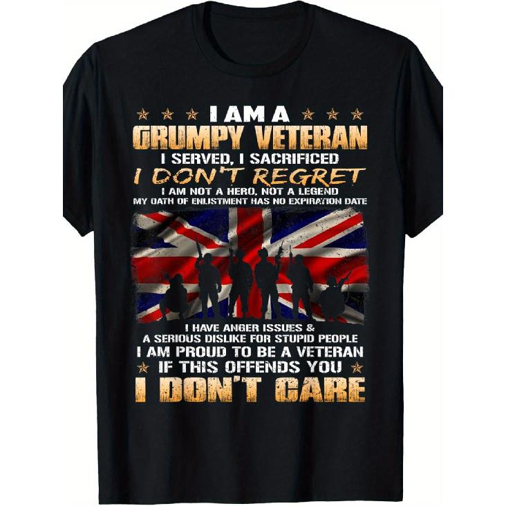 British Army Veteran Union Jack T-Shirt for Men & Women - 100% Cotton Armed Forces Service Tee with RAF, Navy & British Army Insignia Print - Casual S чёрный
