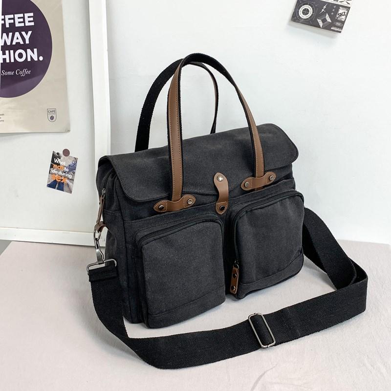 Large Capacity Men's Canvas Crossbody Bag - Multi-Compartment Messenger for Outdoor Travel and College Style.