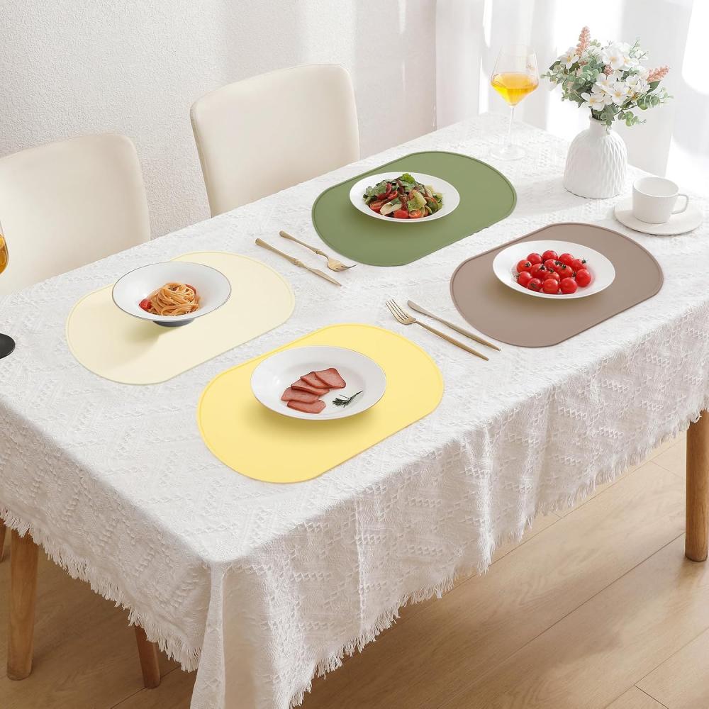 Silikon-Tischsets, Hitzebeständig, Wiederverwendbare Tragbare Tischsets, Wasserdicht, Fleckenabweisend und Leicht zu Reinigendes Silikon-Tischset