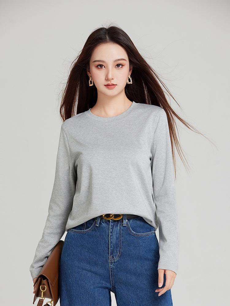 Women's Pima Cotton Long-Sleeve Round Neck T-Shirt - Stylish & Versatile Base Layer for Autumn/Winter
