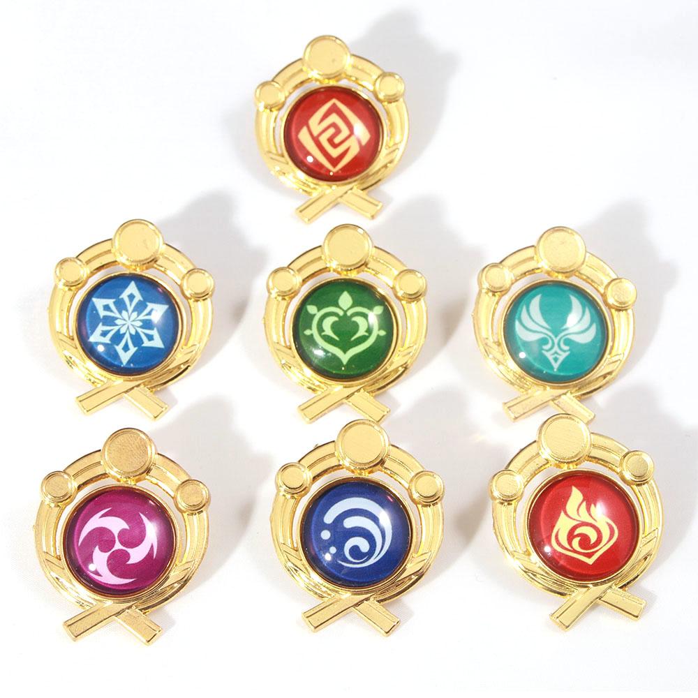 Game Genshin Impact Metal Brooch Pins Primogem Xiao Mask Vision 7 Element God's Eye Weapons Luminous Badge Cosplay Prop Jewelry