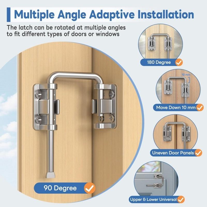 U Shape Zinc Alloy Doors Bolt,Patio Sliding Door Loop Lock,90/180 Degree Door Latches Locks,Child Safe Home Anti-theft Buckles