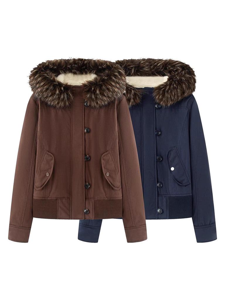 2025 Autumn Women's Denim Jacket with Detachable Fur Collar - European and American Style