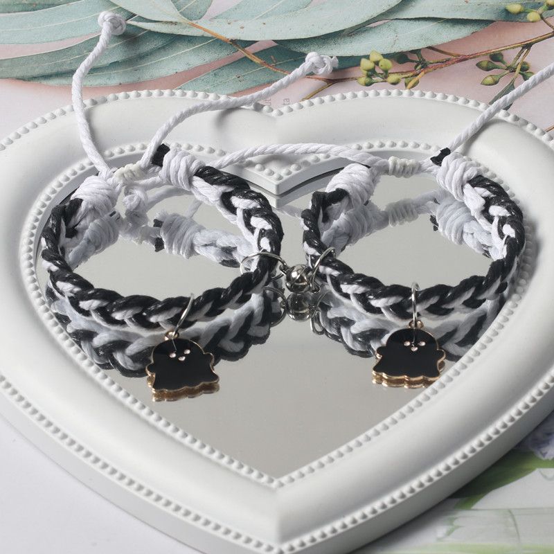 Good-looking Black and White Color Matching Couple Woven Magnetic Bracelet Original Cartoon Ghost Girlfriends Carrying Strap for Boyfriend Bracelet