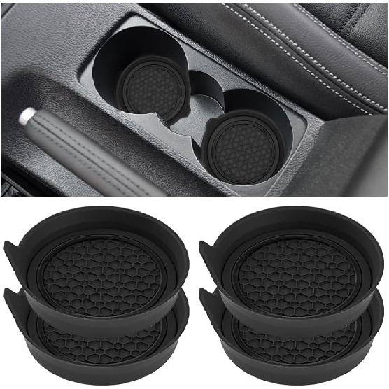 HZEL Car Cup Holder Coasters, 4PCS Non Slip Waterproof Vehicle Water Bottle Pads, Recessed Automotive Interior Drink Mat Decoration Accessories,