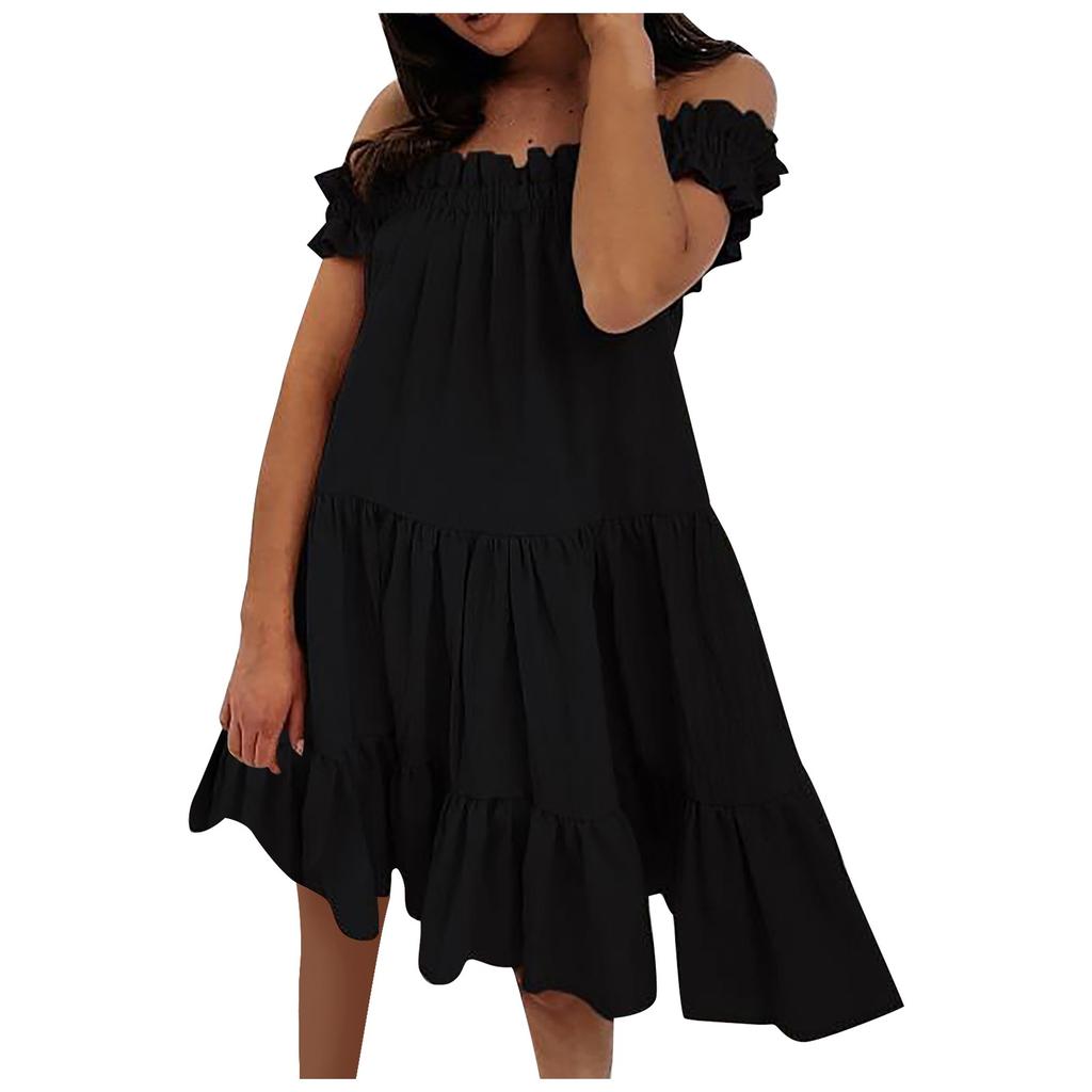 Women's Short Sleeve Casual Loose Ruffled Stitching Cupcake Princess Dress