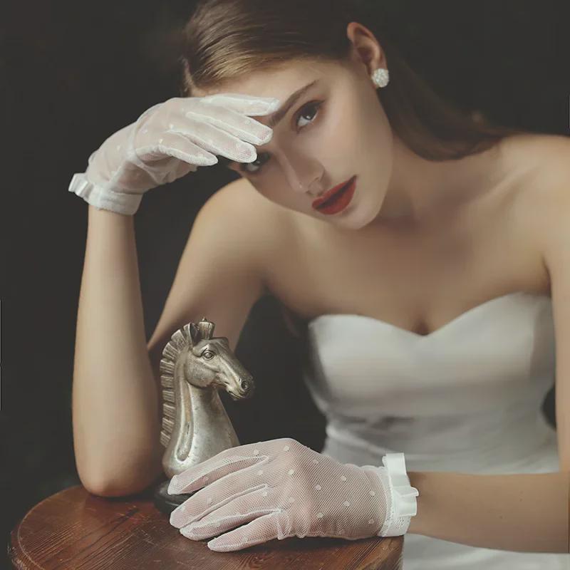 Black Lace Floral Bow Gloves for Bridal, Studio & Photography Accessories