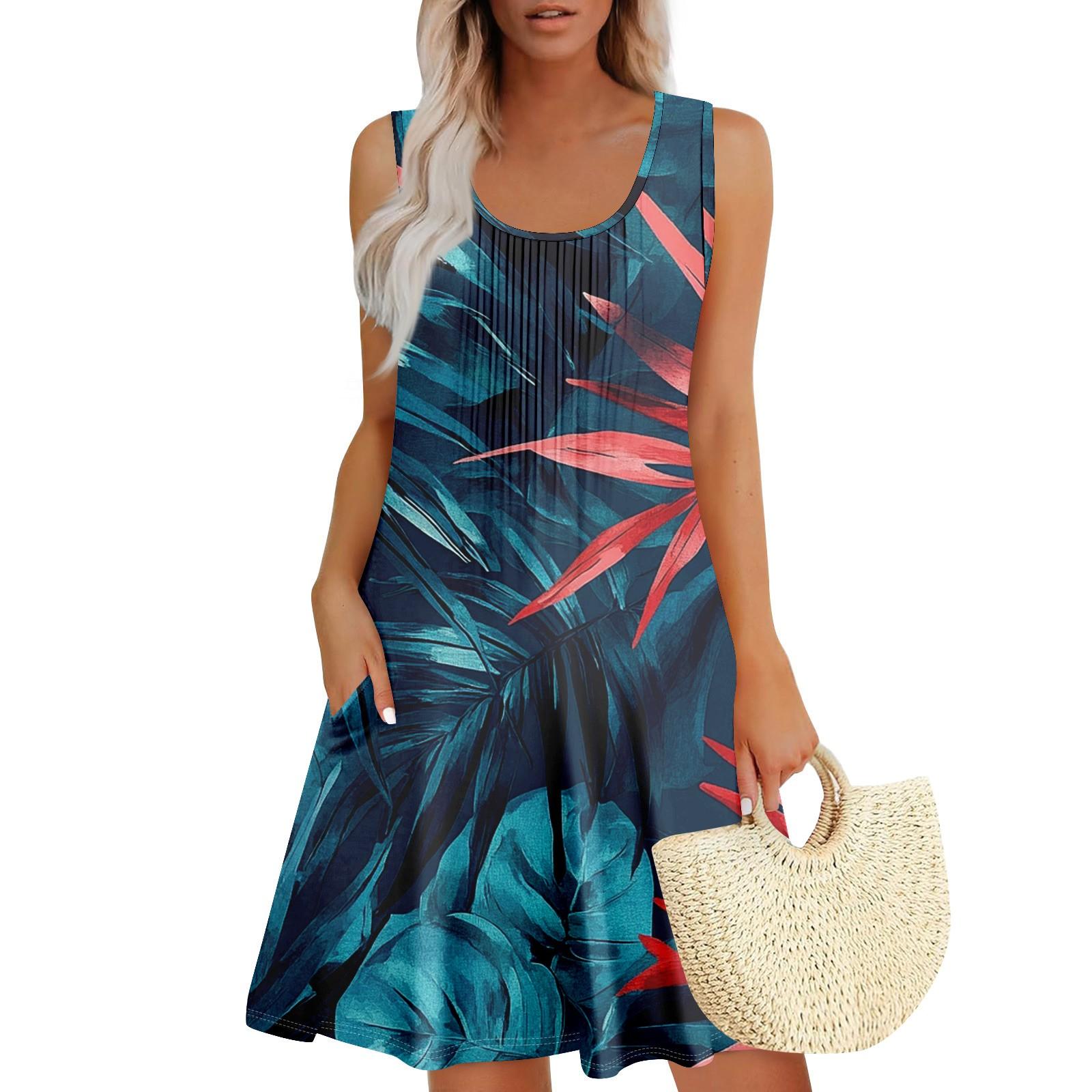 

Женский повседневный сарафан с карманами, летнее пляжное платье в стиле бохо, праздничное платье для женщин, платья-майки L синий