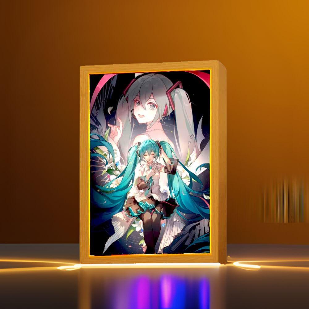 Anime Figure Hatsune Miku Light Painting Photo Frame Kawaii Action Figures Led Night Light PVC Collectible Model Toys Girl Gift