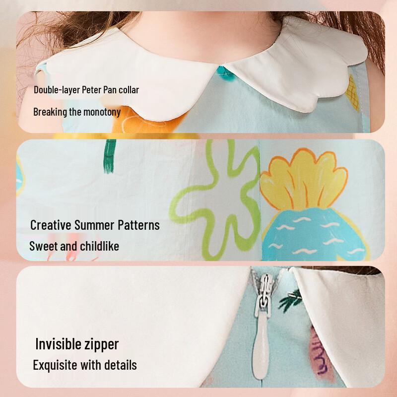 ASK JUNIOR 2025 Summer Girls' Forest Series Sleeveless Doll Collar Dress