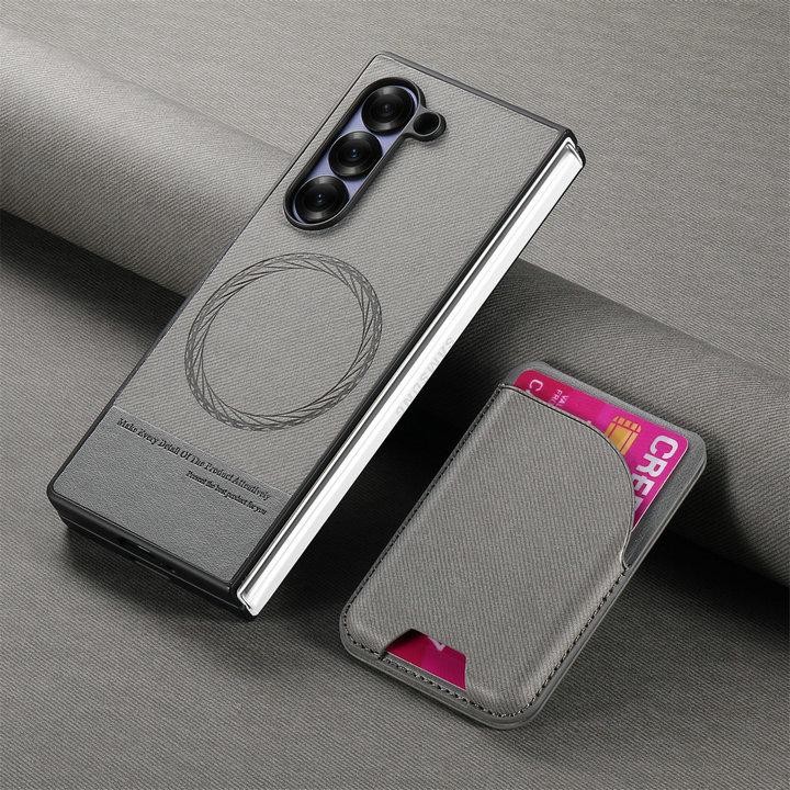 2 In 1 Magnetic Card Bag Leather Cover for Samsung Z Fold 7 Fold6 Fold5 Fold4 Fold3 Magsafe Shockproof Matte Case Funda