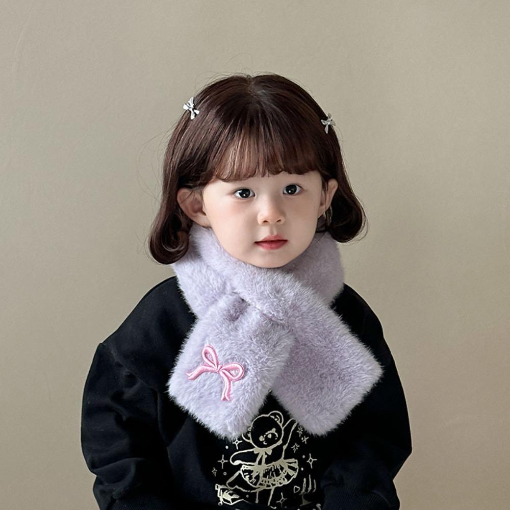 Solid Color Anti-Cold Neckerchief Casual Kids Plush Scarf Children's Cross Scarves Winter Autumn