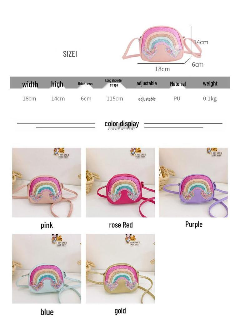 Tęczowa Torebka Listonoszka z cekinami dla Dzieci - Modna, Wszechstronna, Duża Pojemność PU Torba na Ramię