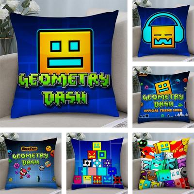 GGeometry Dash VVideo Cushion Cover Soft Plush Fabric DoubleSided Printed Sofa Cushion Cover for All Seasons Home Decor Gift