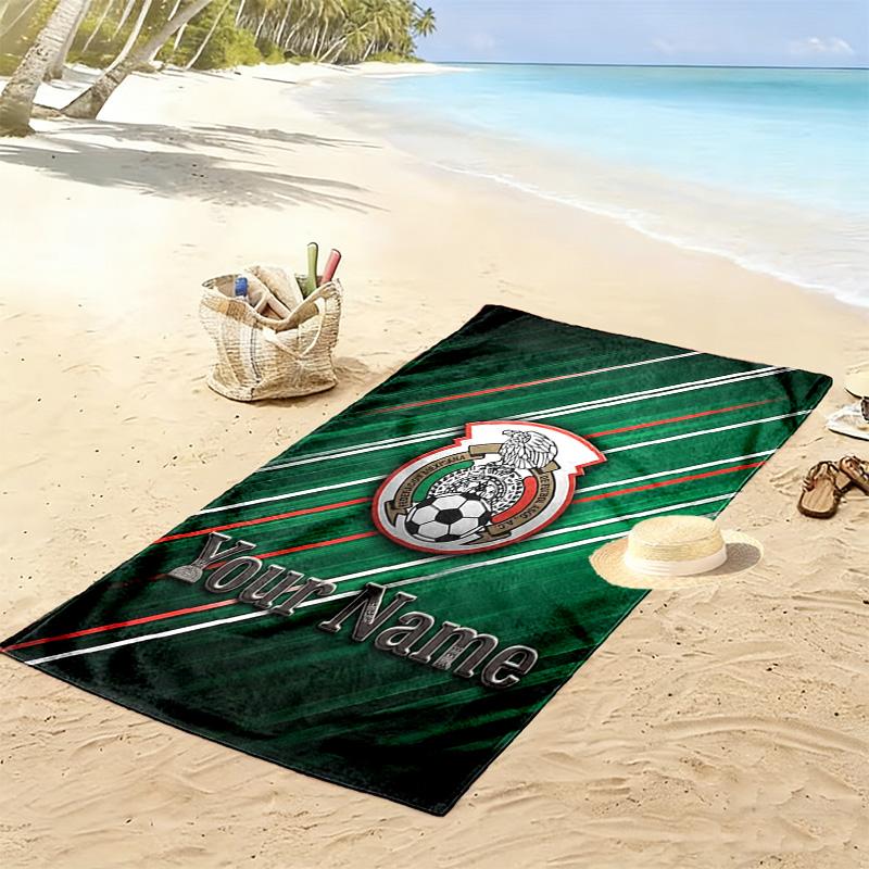 Name Custom Logo Mexico American Football Print Beach Towel, Large Soft Quick Dry Towel for Beach Camping Swimming
