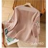 Embroidered Fashion Three-quarter Sleeve T-shirt Summer Loose and Thin Cotton Round Neck Pullover Small Shirt Top